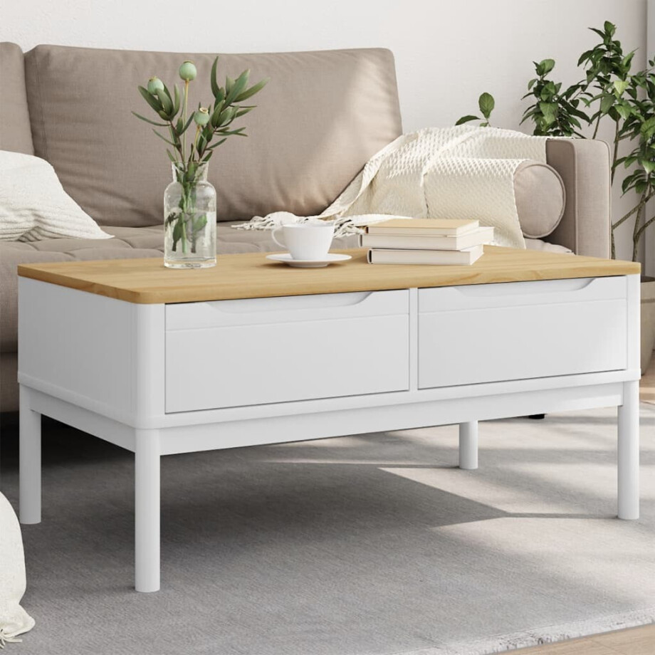 vidaXL Salontafel FLORO 99x55,5x45 cm massief grenenhout wit afbeelding 1