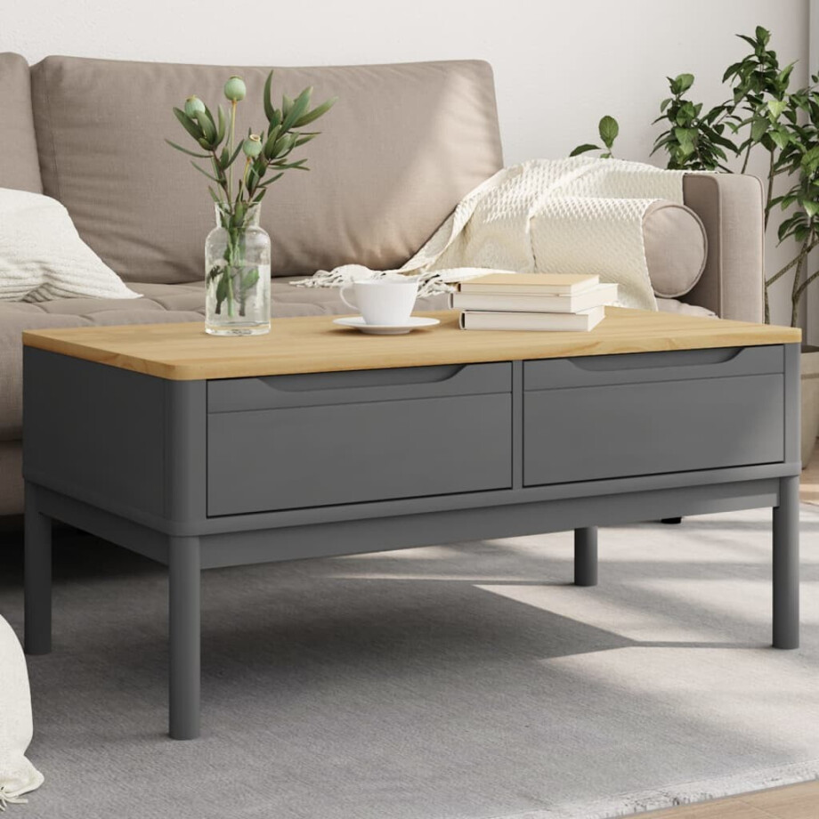 vidaXL Salontafel FLORO 99x55,5x45 cm massief grenenhout grijs afbeelding 1