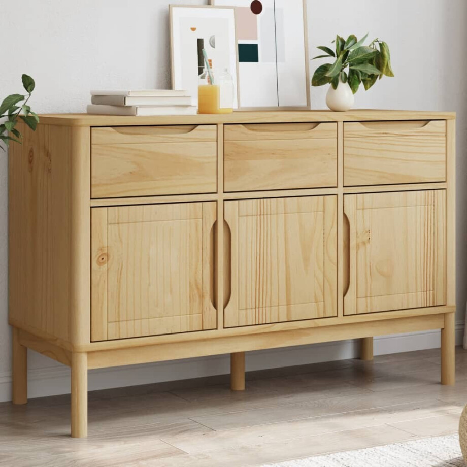 vidaXL Dressoir FLORO 114x43x74 cm massief grenenhout wasbruin afbeelding 1
