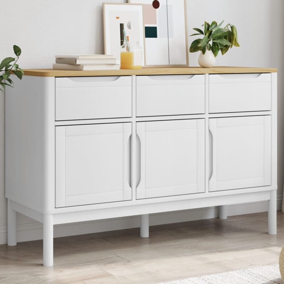 vidaXL Dressoir FLORO 114x43x74 cm massief grenenhout wit afbeelding 1