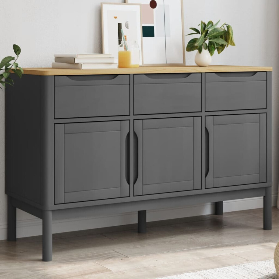 vidaXL Dressoir FLORO 114x43x74 cm massief grenenhout grijs afbeelding 1