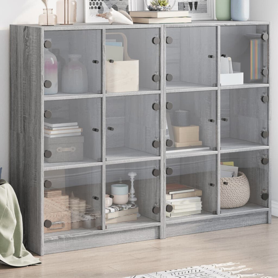 vidaXL Boekenkast met deuren 136x37x109 cm hout grijs sonoma eiken vidaXL Boekenkast met deuren 136x37x109 cm hout grijs sonoma eiken afbeelding 1