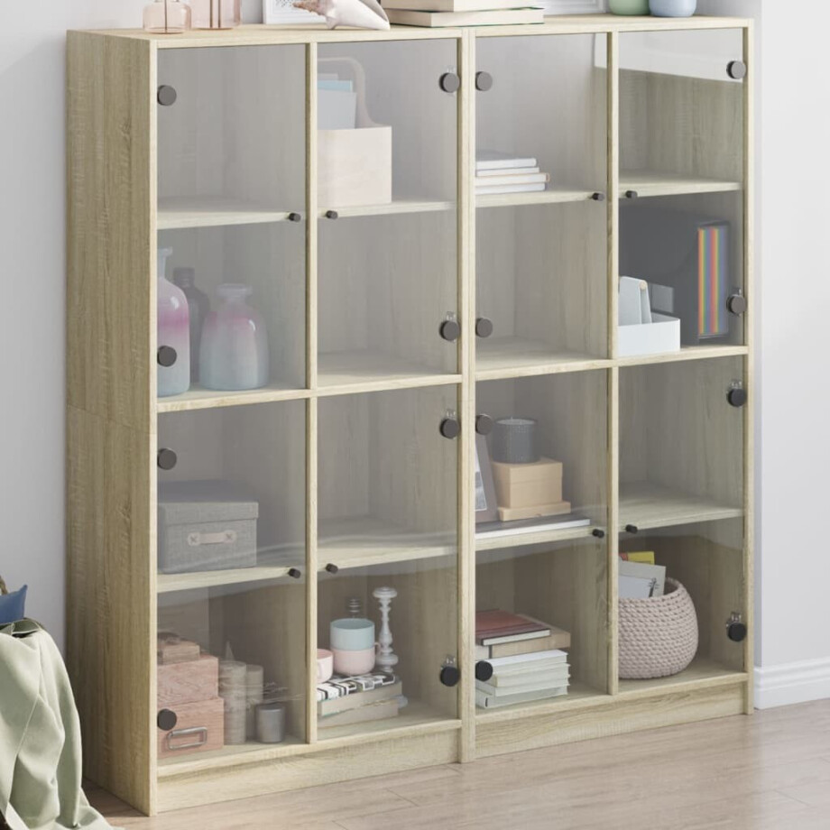 vidaXL Boekenkast met deuren 136x37x142 cm hout sonoma eikenkleurig afbeelding 1