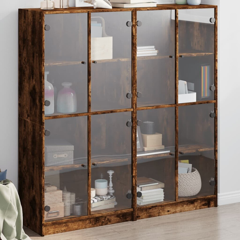 vidaXL Boekenkast met deuren 136x37x142 cm hout gerookt eikenkleurig afbeelding 1
