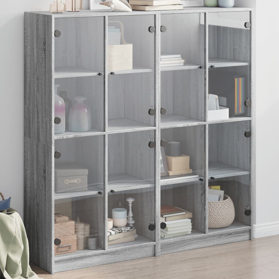 vidaXL Boekenkast met deuren 136x37x142 cm hout grijs sonoma eiken afbeelding 1