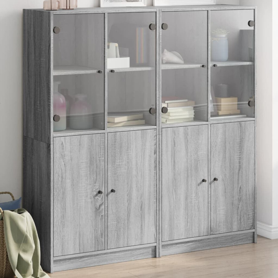 vidaXL Boekenkast met deuren 136x37x142 cm hout grijs sonoma eiken afbeelding 1