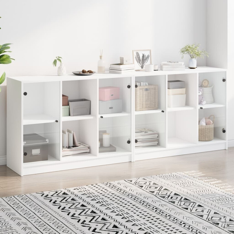 vidaXL Boekenkast met deuren 204x37x75 cm bewerkt hout wit vidaXL Boekenkast met deuren 204x37x75 cm bewerkt hout wit afbeelding 1