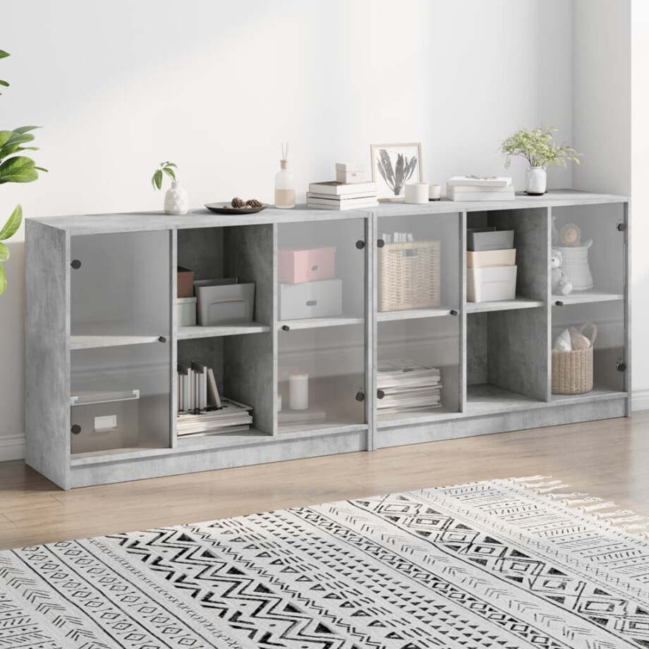 vidaXL Boekenkast met deuren 204x37x75 cm bewerkt hout betongrijs afbeelding 1