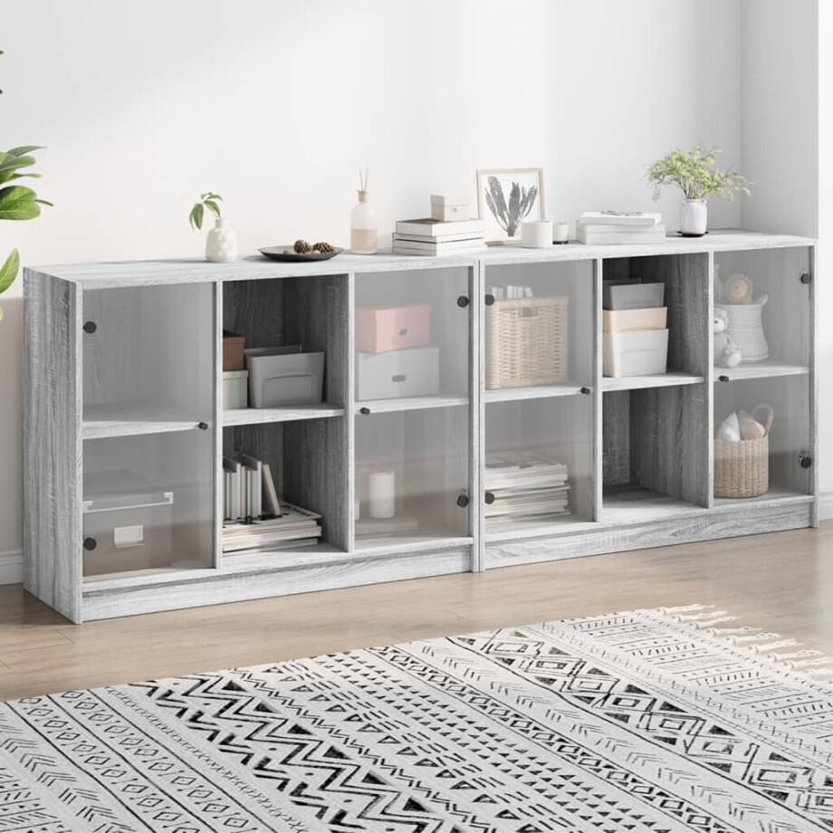 vidaXL Boekenkast met deuren 204x37x75 cm hout grijs sonoma eikenkleur vidaXL Boekenkast met deuren 204x37x75 cm hout grijs sonoma eikenkleur afbeelding 1