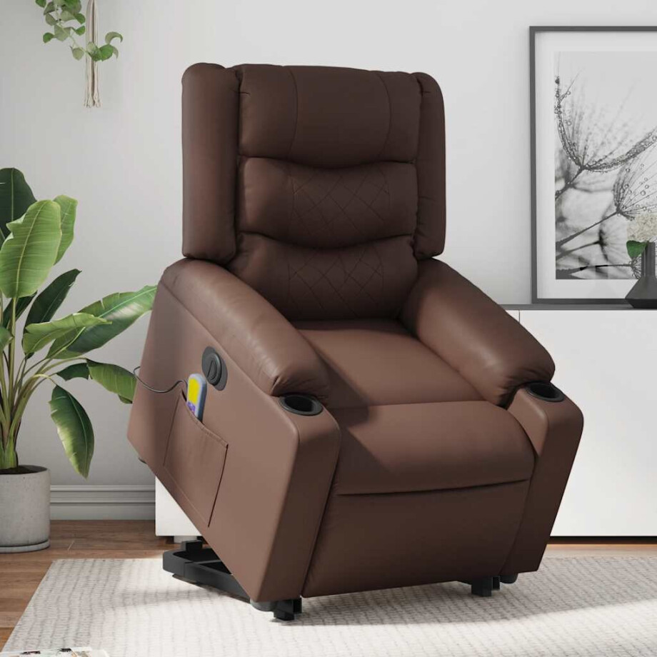 vidaXL Sta-op-massagestoel elektrisch kunstleer bruin vidaXL Sta-op-massagestoel elektrisch kunstleer bruin afbeelding 1