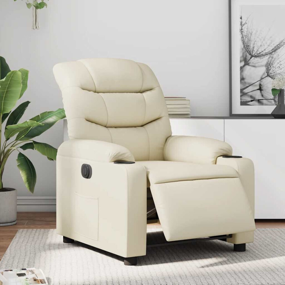 vidaXL Fauteuil elektrisch verstelbaar kunstleer crèmekleurig vidaXL Fauteuil elektrisch verstelbaar kunstleer crèmekleurig afbeelding 1