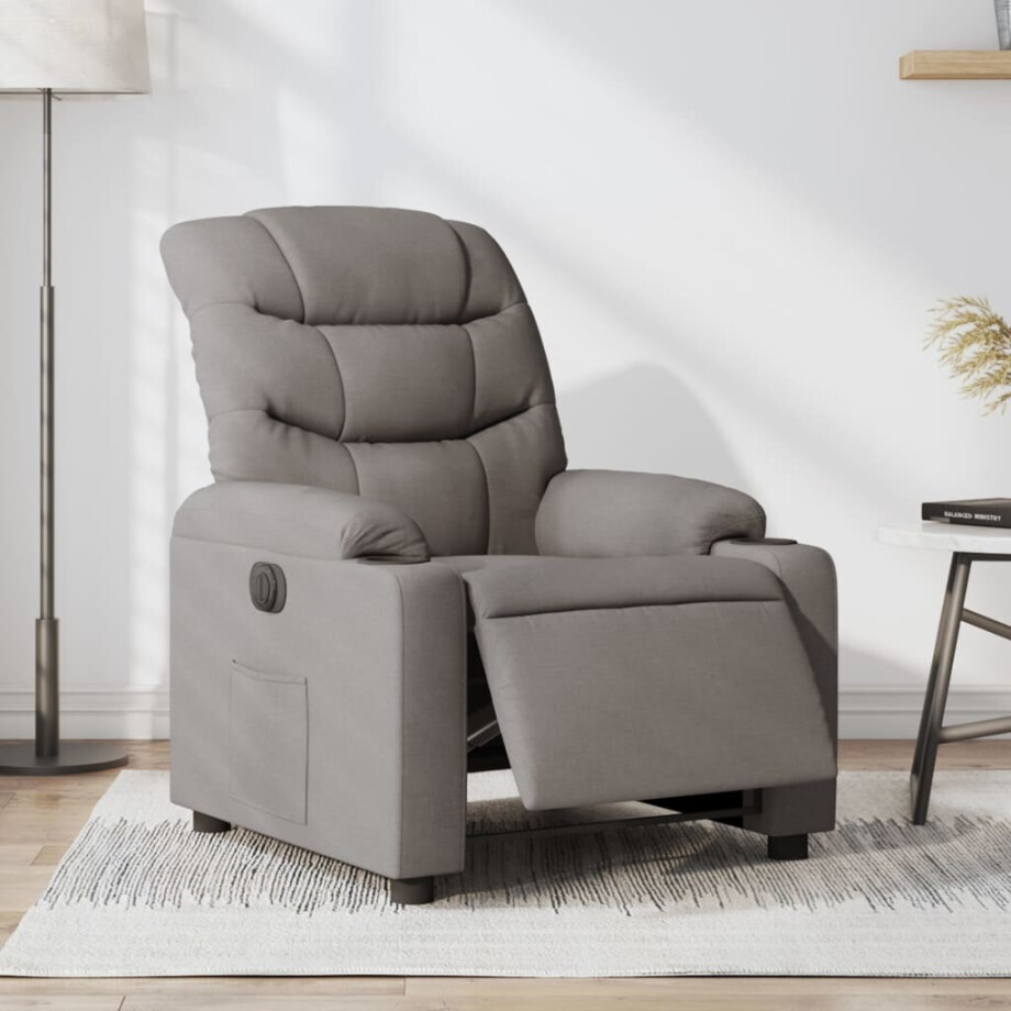 vidaXL Fauteuil verstelbaar elektrisch stof taupe afbeelding 1