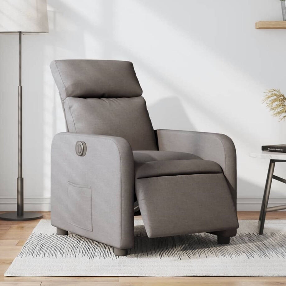 vidaXL Fauteuil verstelbaar elektrisch stof taupe afbeelding 1