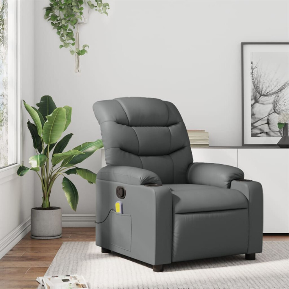 vidaXL Massagestoel van grijs kunstleer vidaXL Massagestoel van grijs kunstleer afbeelding 1