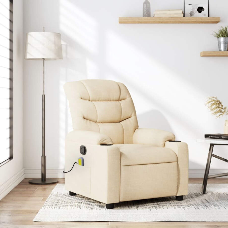 vidaXL Massagestoel met crèmekleurige stof afbeelding 1