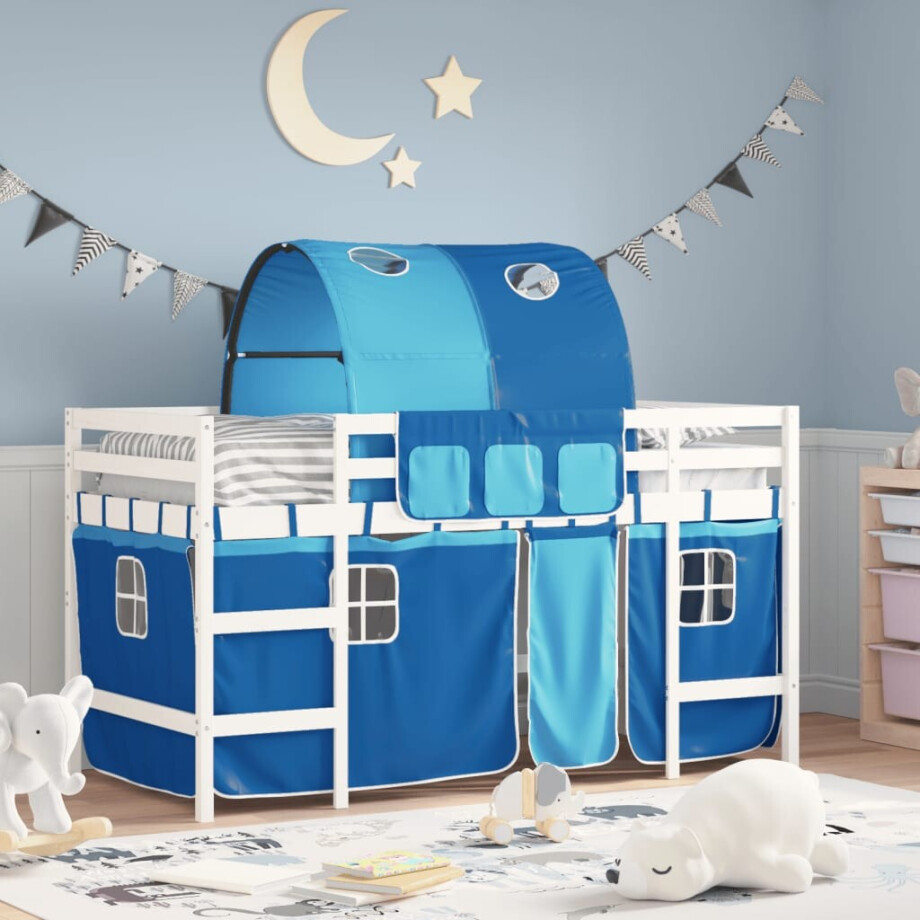 vidaXL Kinderhoogslaper met tunnel 90x190 cm massief grenenhout blauw afbeelding 1