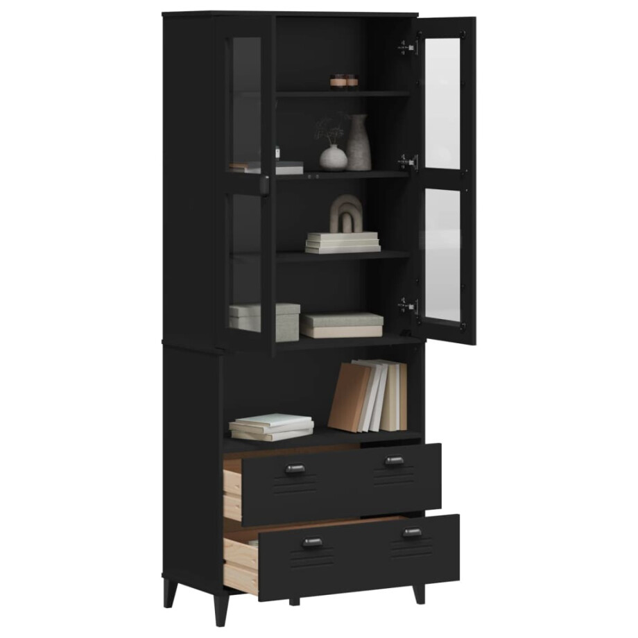vidaXL Hoge kast VIKEN 80x40x200 cm massief grenenhout zwart vidaXL Hoge kast VIKEN 80x40x200 cm massief grenenhout zwart afbeelding 1