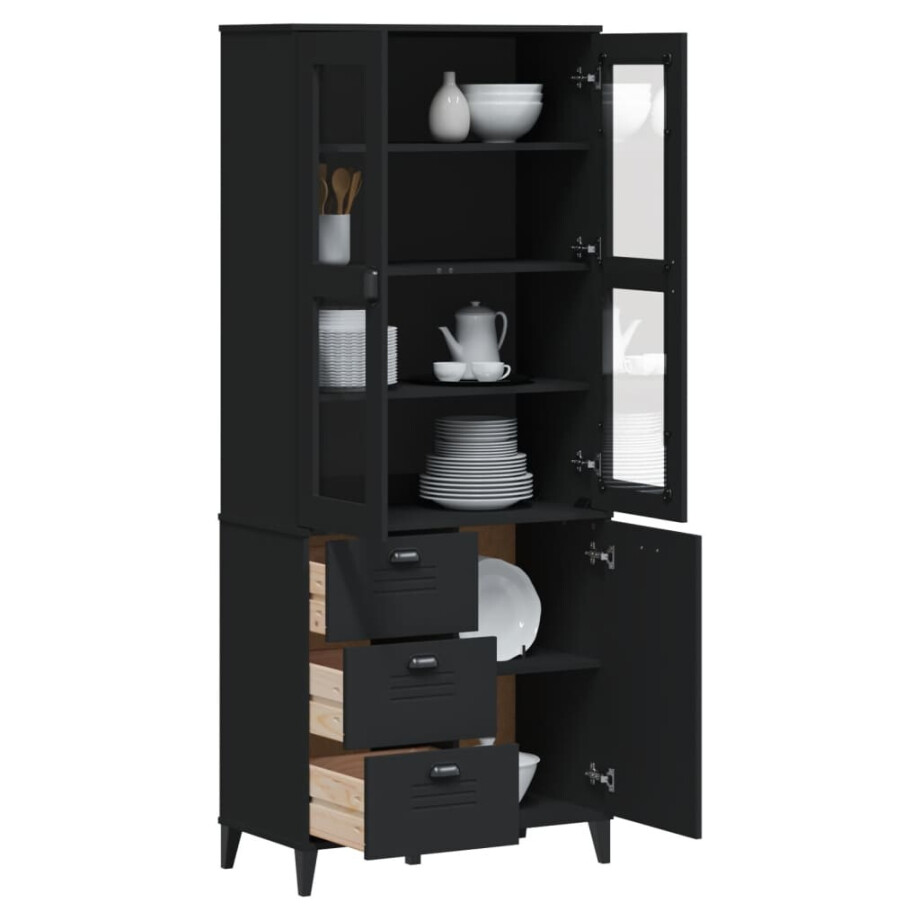 vidaXL Hoge kast VIKEN 80x40x190 cm massief grenenhout zwart vidaXL Hoge kast VIKEN 80x40x190 cm massief grenenhout zwart afbeelding 1