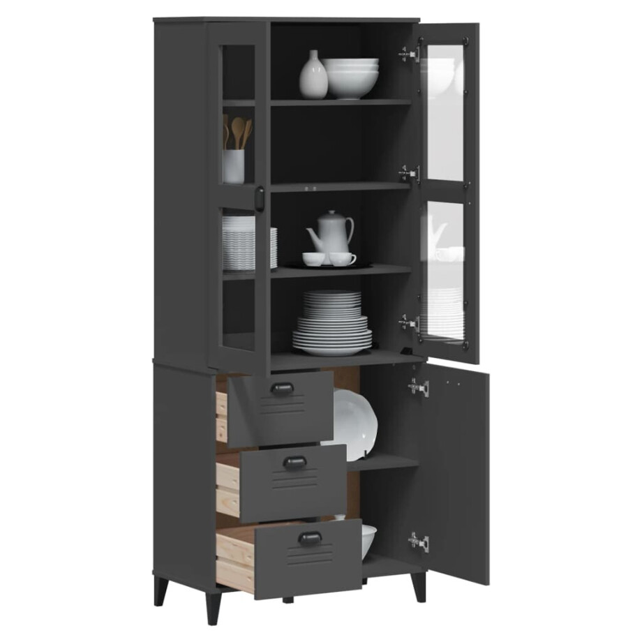 vidaXL Hoge kast VIKEN 80x40x190 cm massief grenenhout antracietgrijs afbeelding 1