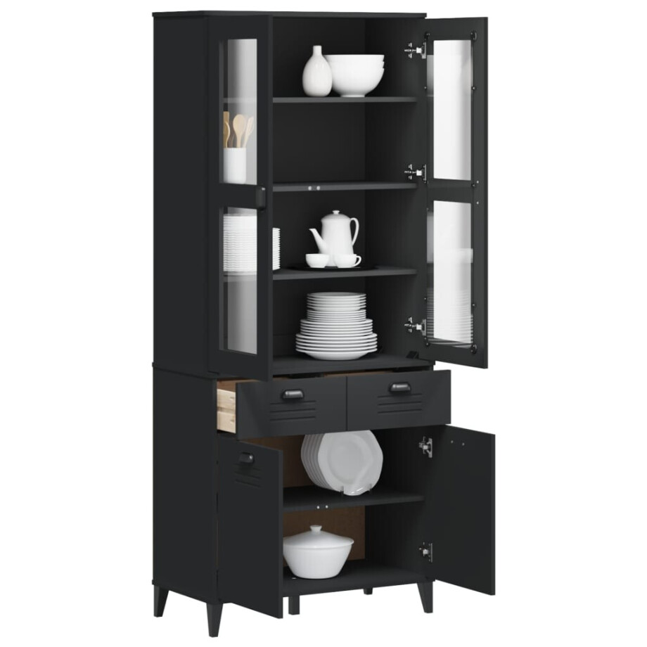 vidaXL Hoge kast VIKEN 80x40x190 cm massief grenenhout zwart vidaXL Hoge kast VIKEN 80x40x190 cm massief grenenhout zwart afbeelding 1