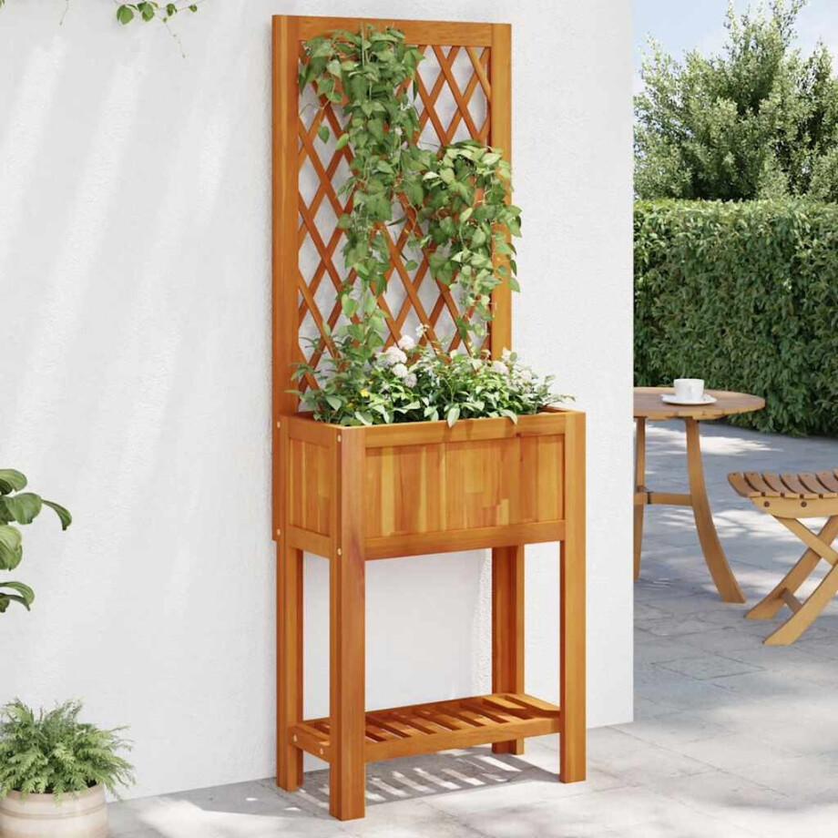 vidaXL Plantenbak met latwerk en schap 55x29,5x152 cm acaciahout afbeelding 1