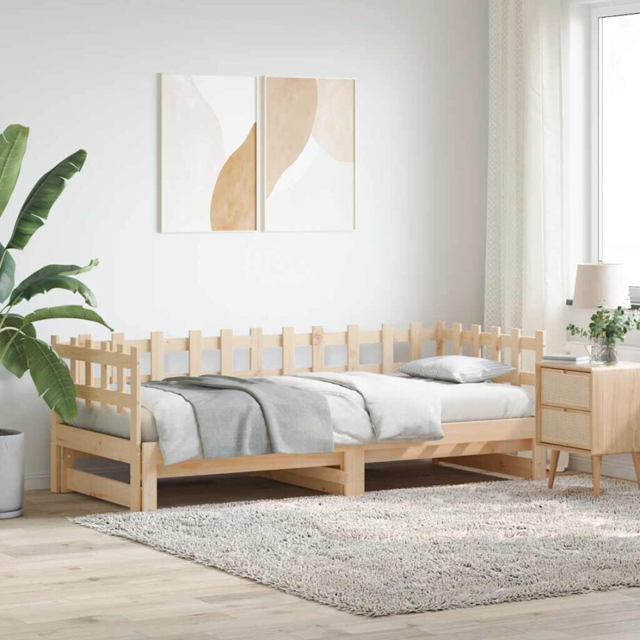 vidaXL Slaapbank uitschuifbaar massief grenenhout 2x(90x200) cm afbeelding 1