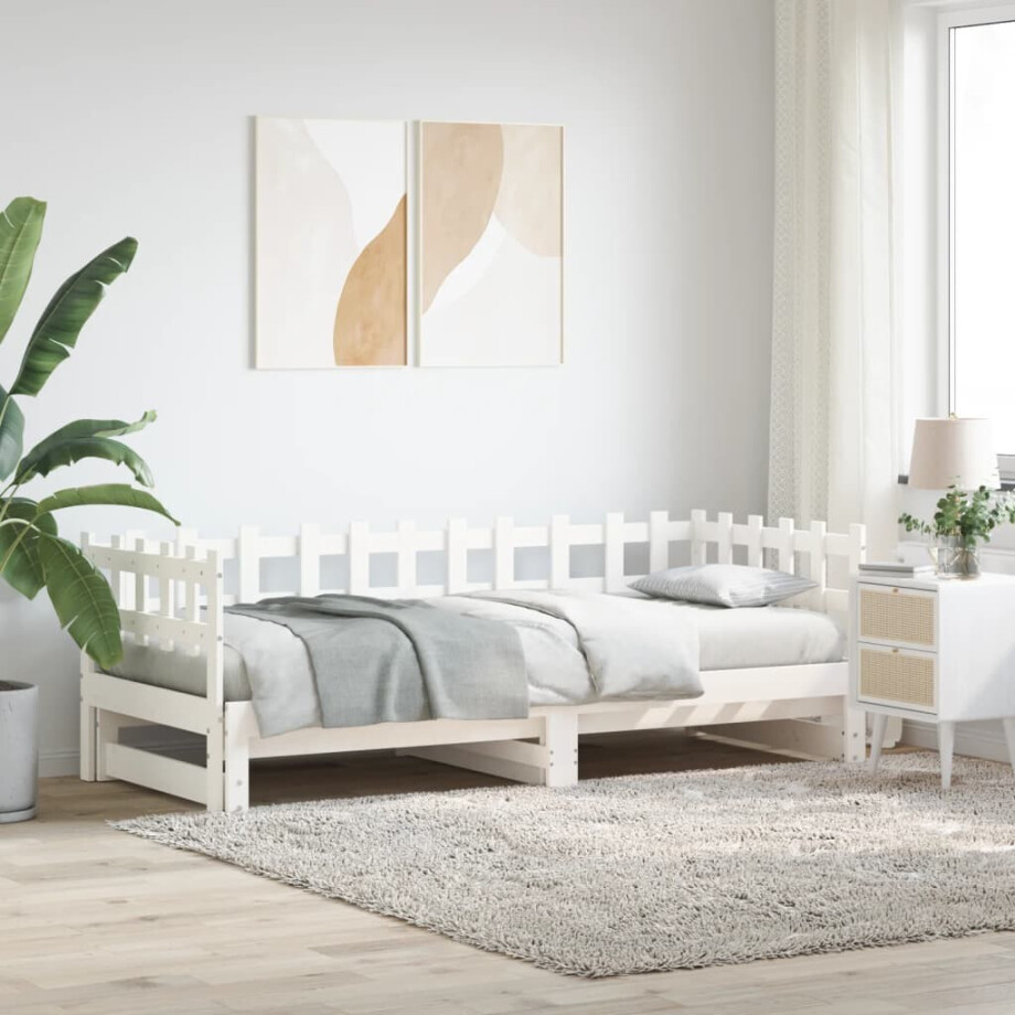 vidaXL Slaapbank uitschuifbaar massief grenenhout wit 2x(90x200) cm afbeelding 1