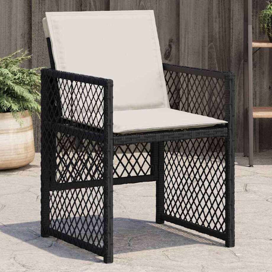 vidaXL Tuinstoelen 4 st met kussens poly rattan zwart afbeelding 1