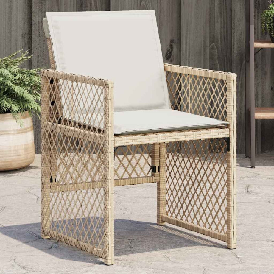 vidaXL Tuinstoelen 4 st met kussens poly rattan beige afbeelding 1