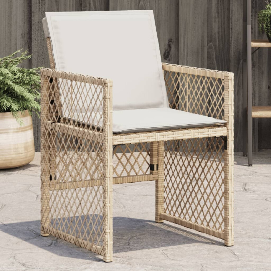 vidaXL Tuinstoelen 4 st met kussens poly rattan beige afbeelding 1