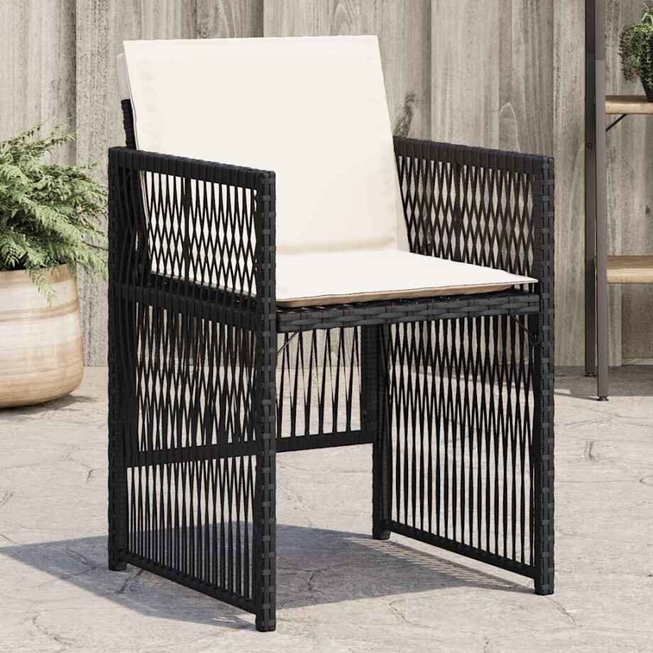 vidaXL Tuinstoelen 4 st met kussens poly rattan zwart afbeelding 1