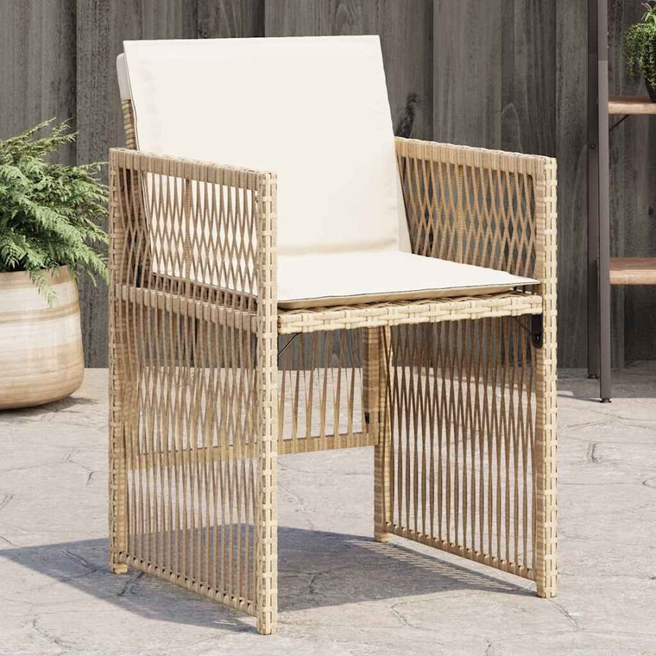 vidaXL Tuinstoelen 4 st met kussens poly rattan beige afbeelding 1