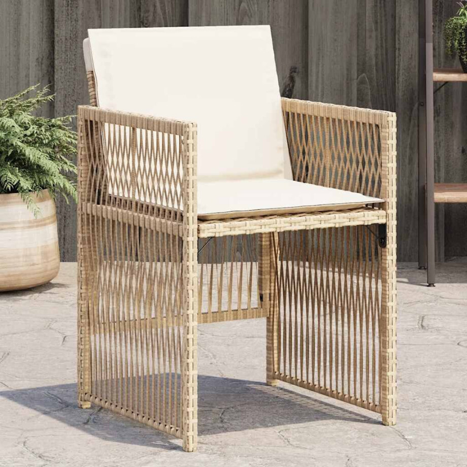 vidaXL Tuinstoelen 4 st met kussens poly rattan beige afbeelding 1