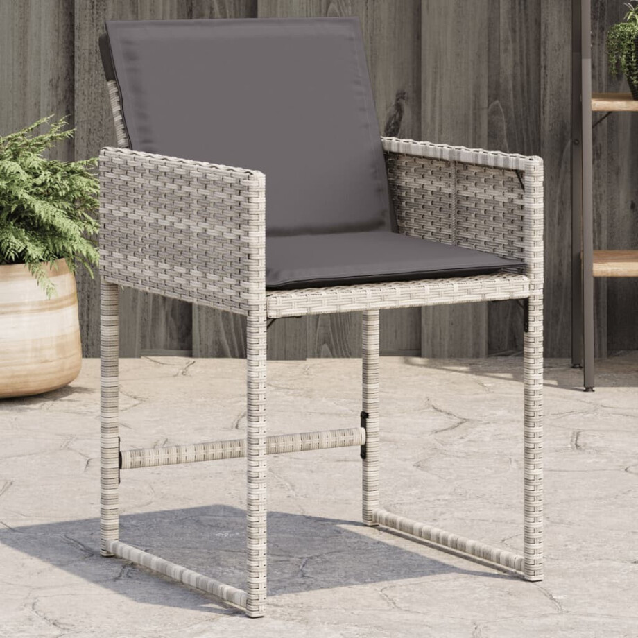 vidaXL Tuinstoelen 4 st met kussens poly rattan lichtgrijs afbeelding 1