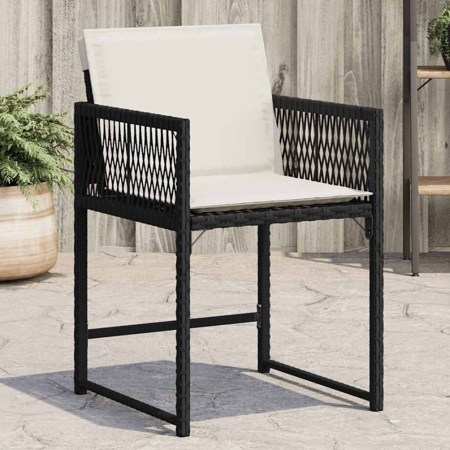 vidaXL Tuinstoelen 4 st met kussens poly rattan zwart afbeelding 1