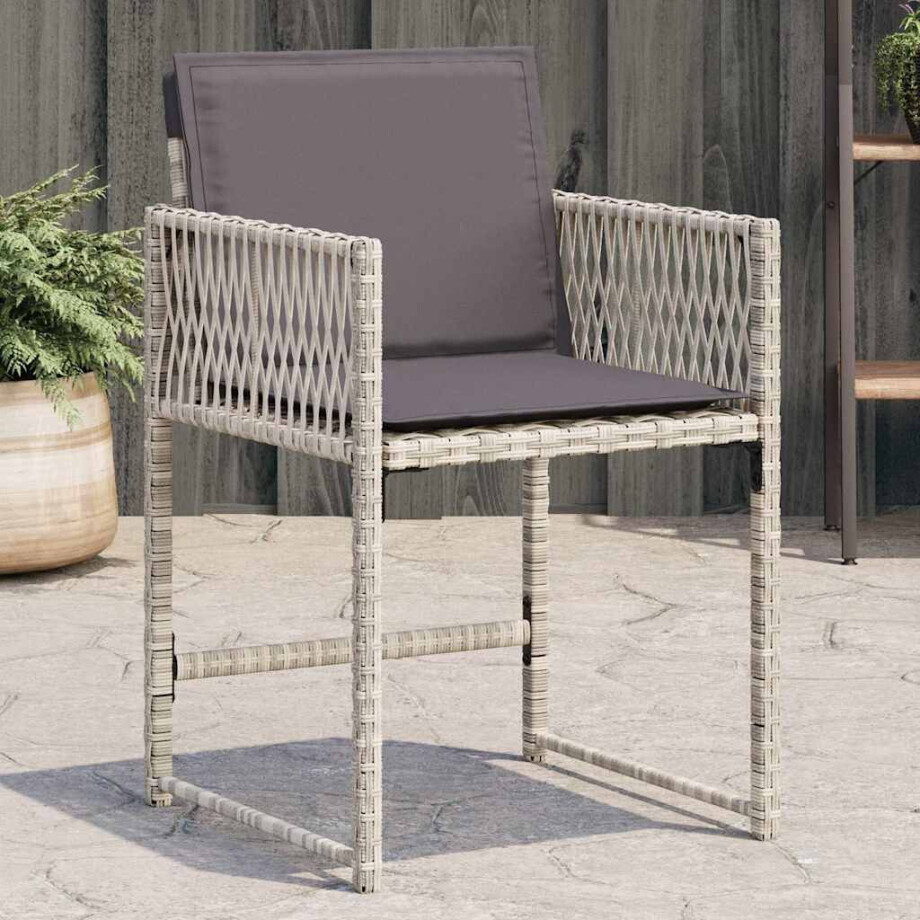 vidaXL Tuinstoelen 4 st met kussens poly rattan lichtgrijs afbeelding 1