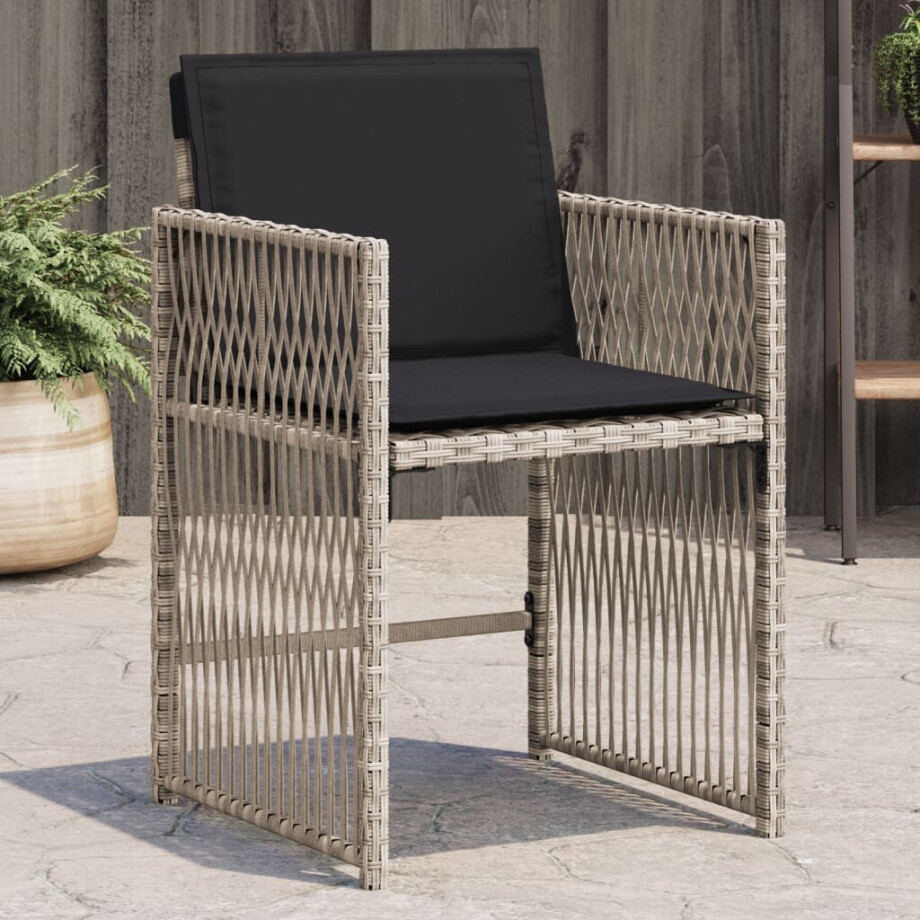 vidaXL Tuinstoelen 4 st met kussens poly rattan lichtgrijs afbeelding 1