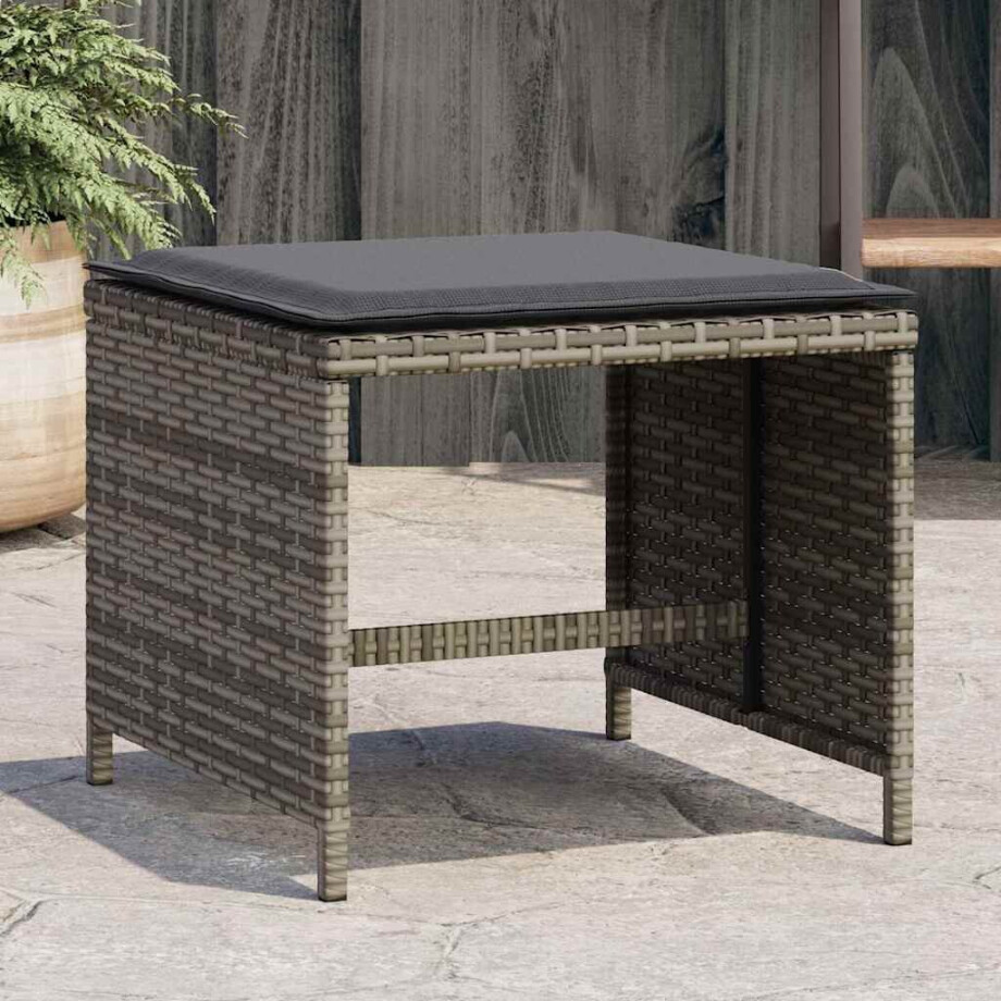 vidaXL Tuinkrukken 4 st met kussens 41x41x36 cm poly rattan grijs afbeelding 1
