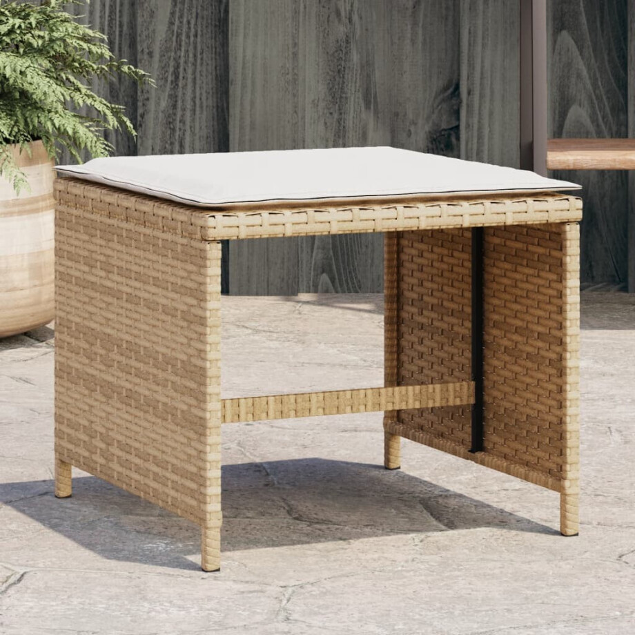 vidaXL Tuinkrukken 4 st met kussens 41x41x36 cm poly rattan beige afbeelding 1