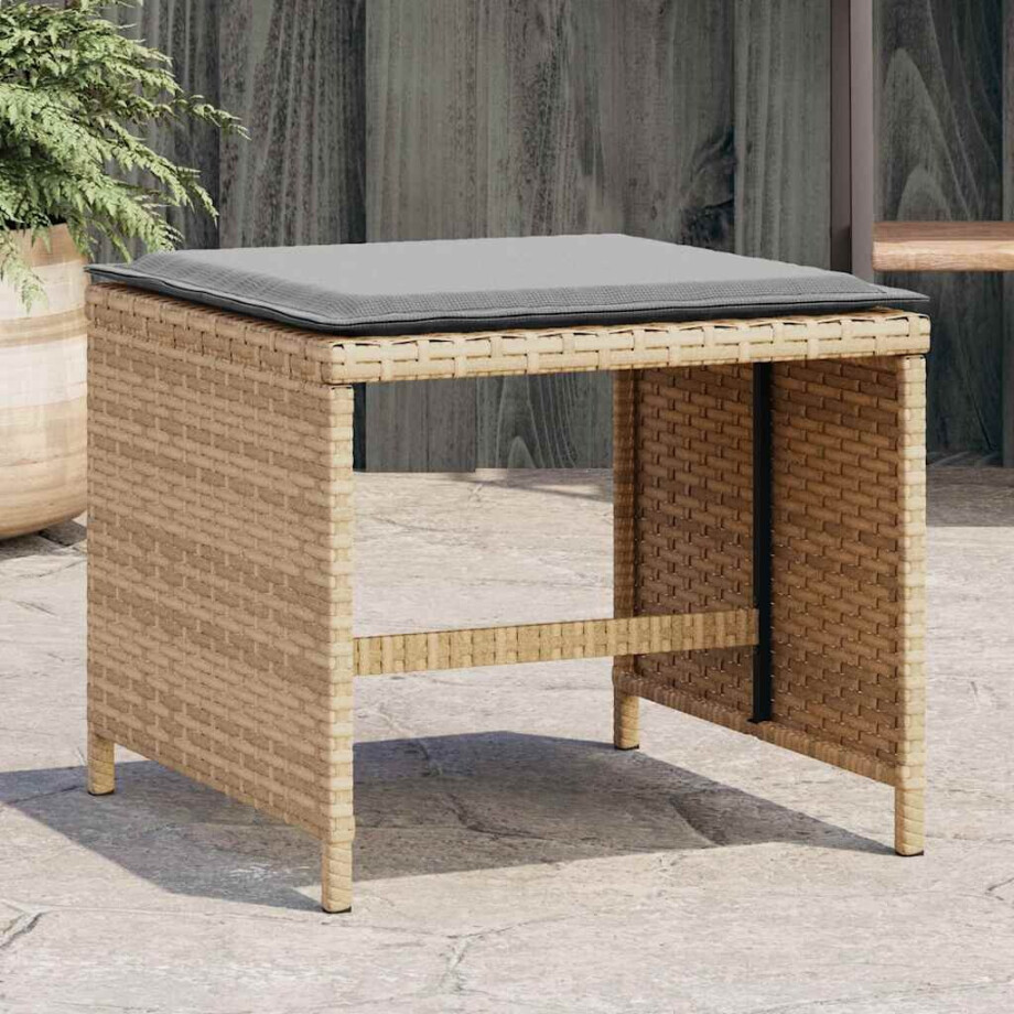 vidaXL Tuinkrukken 4 st met kussens 41x41x36 cm poly rattan beige afbeelding 1