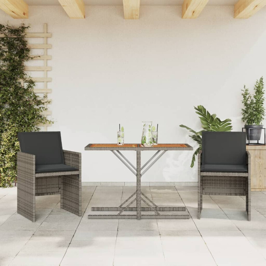 vidaXL 3-delige Bistroset met kussens poly rattan grijs afbeelding 1