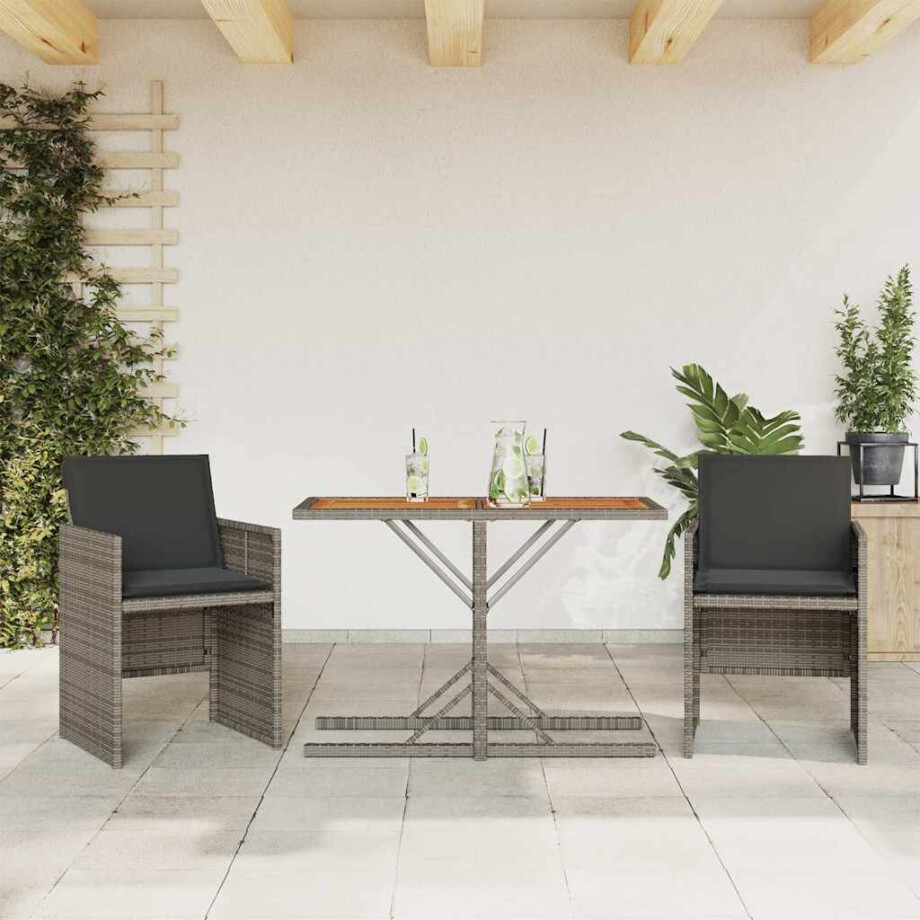 vidaXL 3-delige Bistroset met kussens poly rattan grijs afbeelding 1