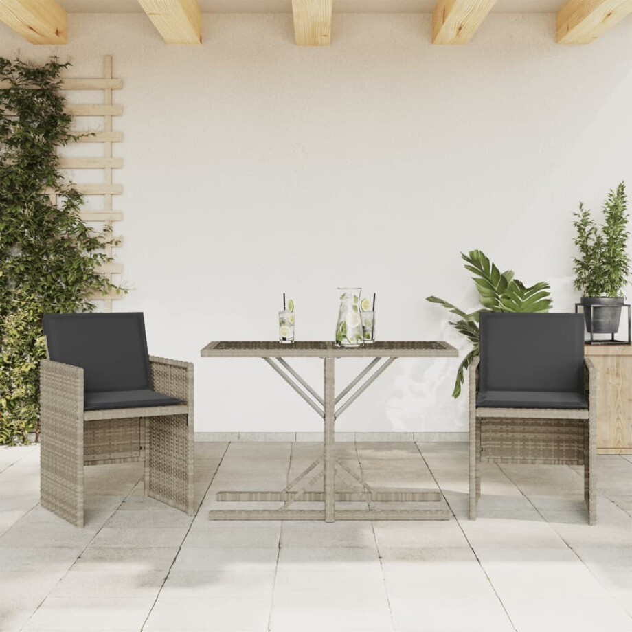 vidaXL 3-delige Bistroset met kussens poly rattan lichtgrijs vidaXL 3-delige Bistroset met kussens poly rattan lichtgrijs afbeelding 1