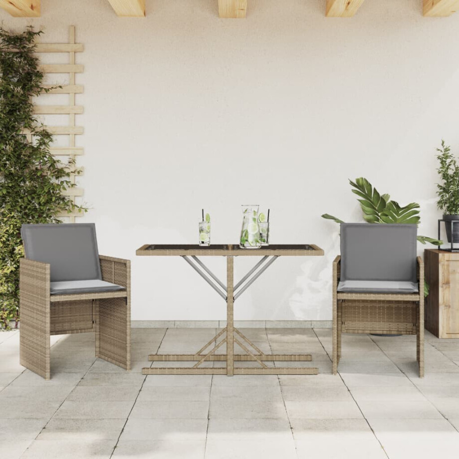 vidaXL 3-delige Bistroset met kussens poly rattan gemengd beige vidaXL 3-delige Bistroset met kussens poly rattan gemengd beige afbeelding 1