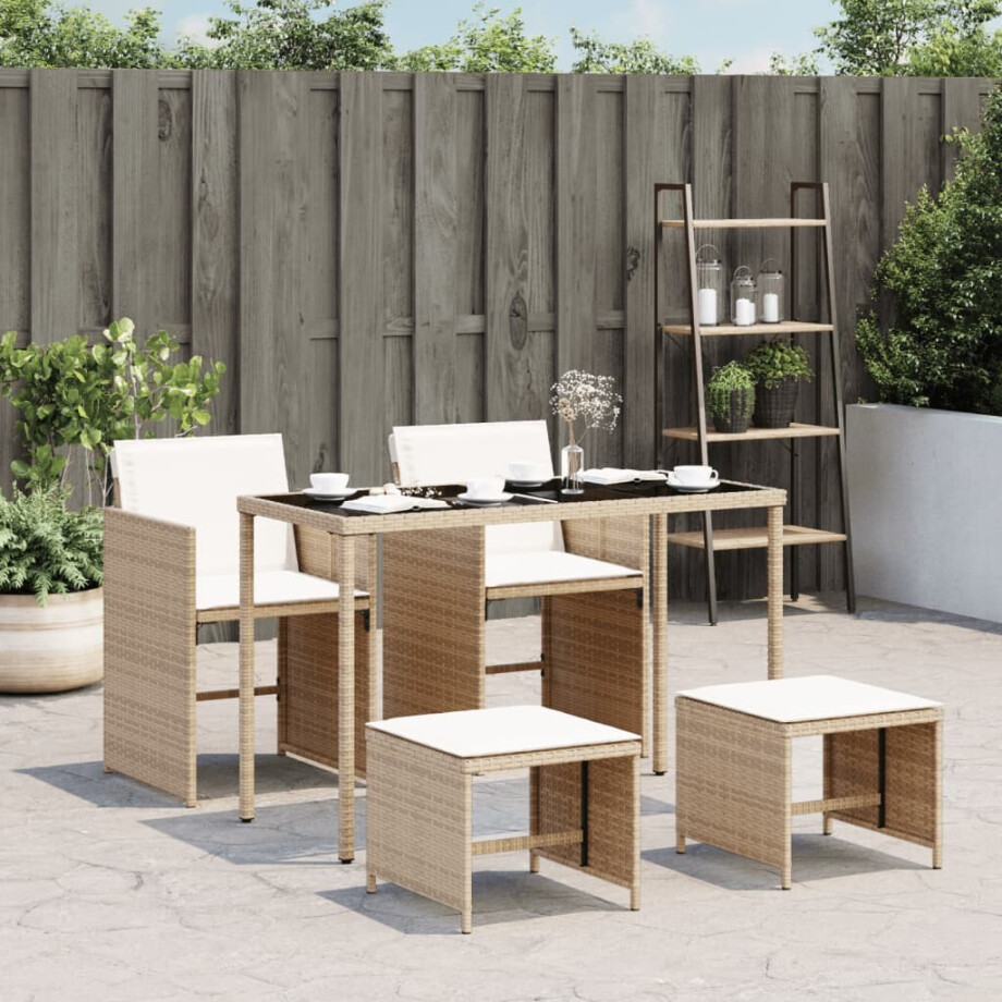 vidaXL 5-delige Tuinset met kussens poly rattan beige afbeelding 1