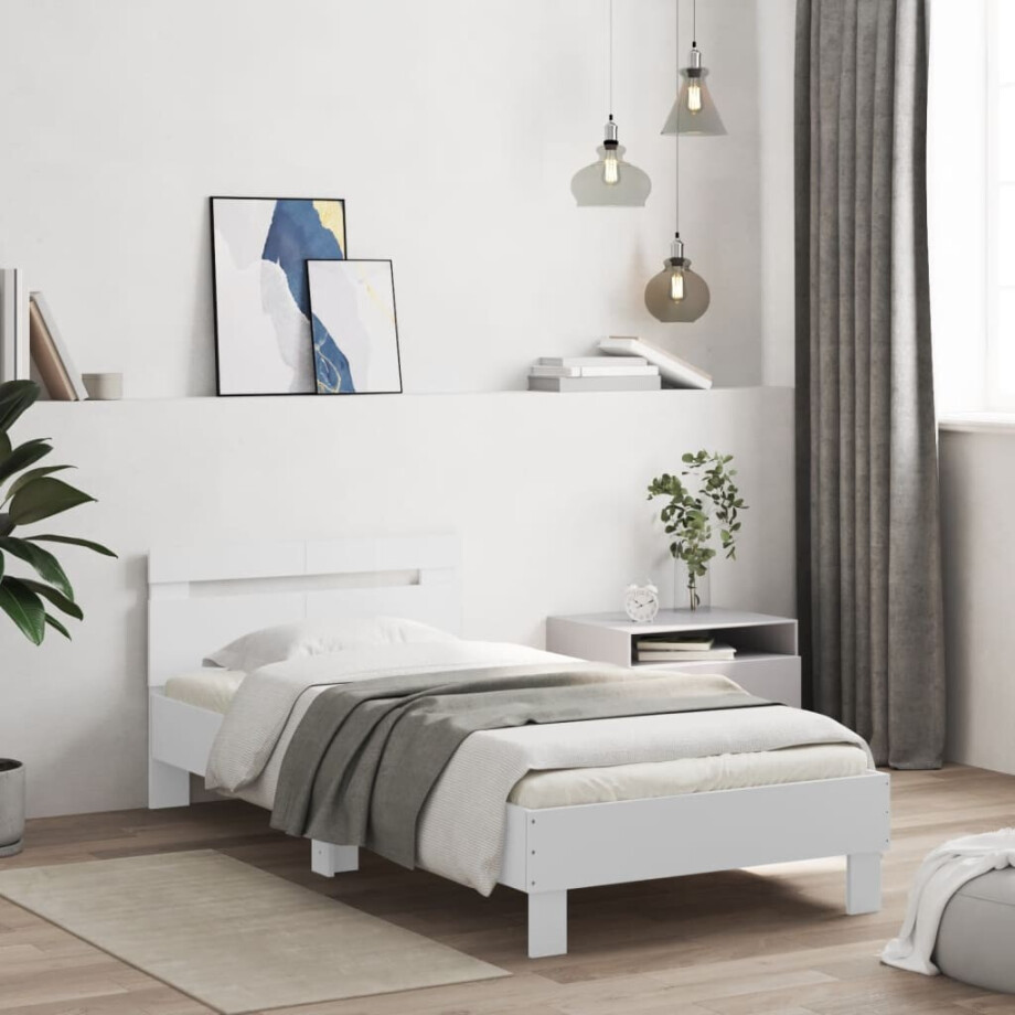 vidaXL Bedframe met hoofdbord bewerkt hout wit 100x200 cm vidaXL Bedframe met hoofdbord bewerkt hout wit 100x200 cm afbeelding 1