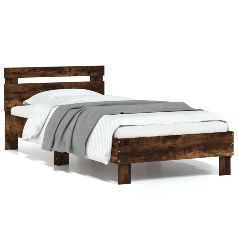 vidaXL Bedframe met hoofdeinde bewerkt hout gerookt eiken 90x200 cm afbeelding 1