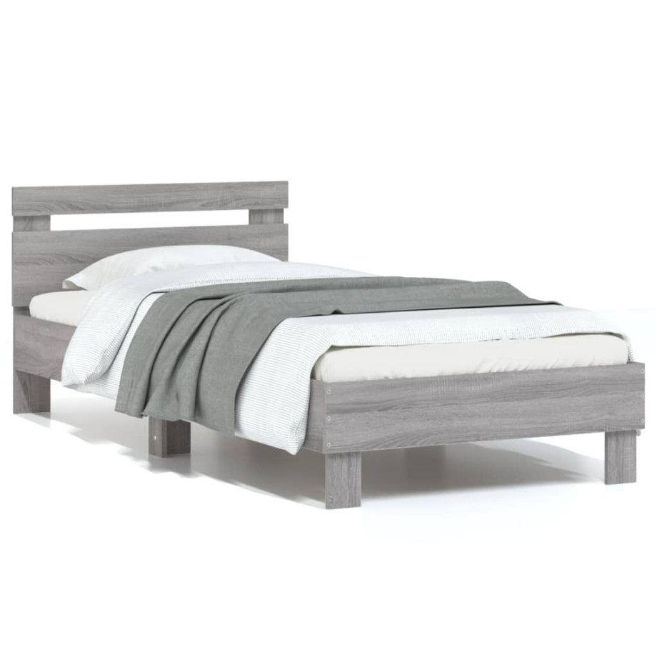 vidaXL Bedframe met hoofdeinde bewerkt hout grijs sonoma 90x200 cm afbeelding 1