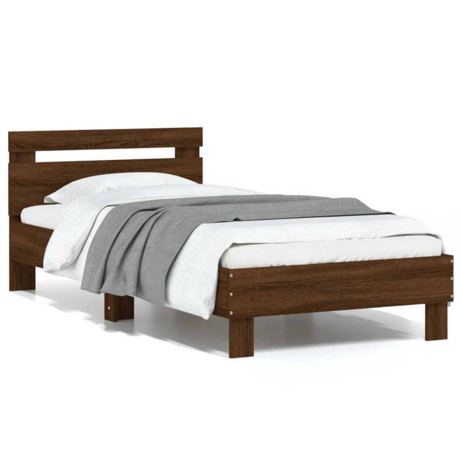 vidaXL Bedframe met hoofdeinde bewerkt hout bruineikenkleur 90x200 cm afbeelding 1