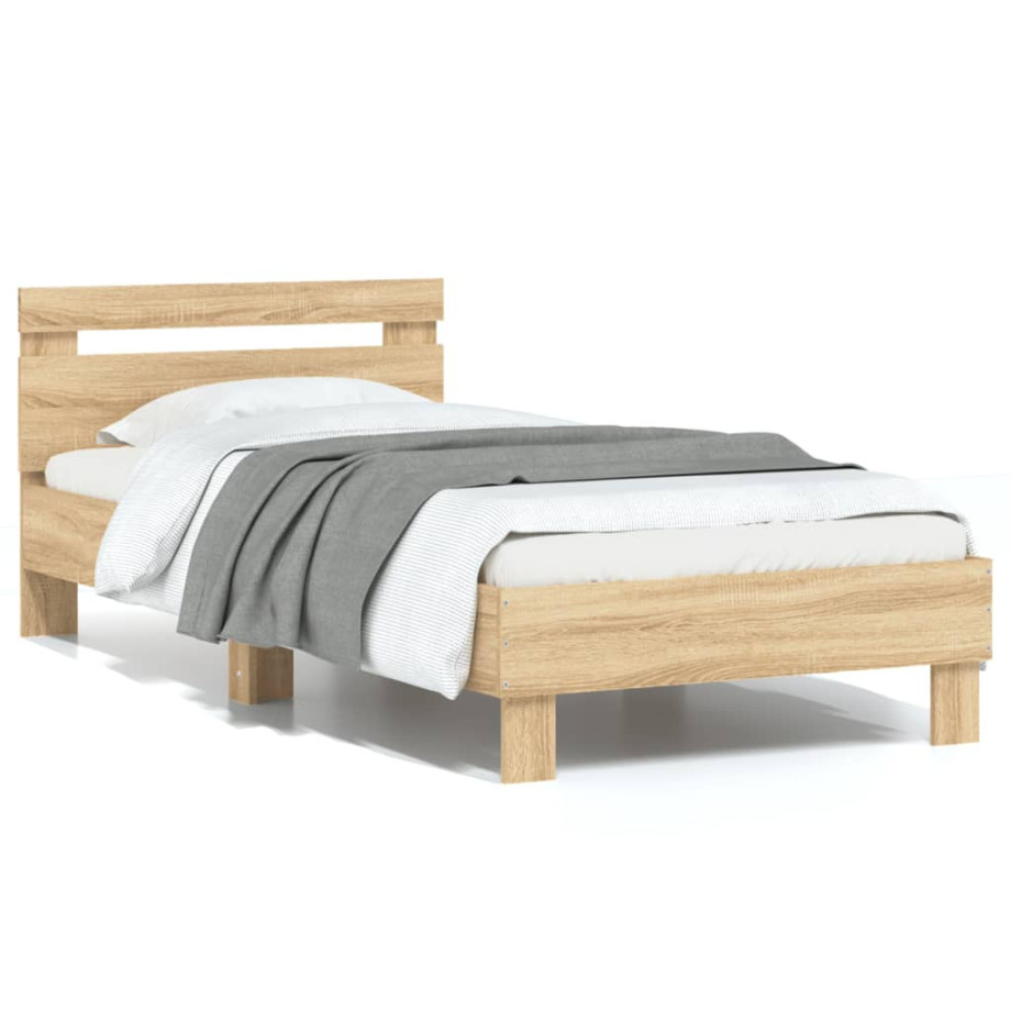 vidaXL Bedframe met hoofdbord bewerkt hout sonoma eiken 75x190 cm afbeelding 1